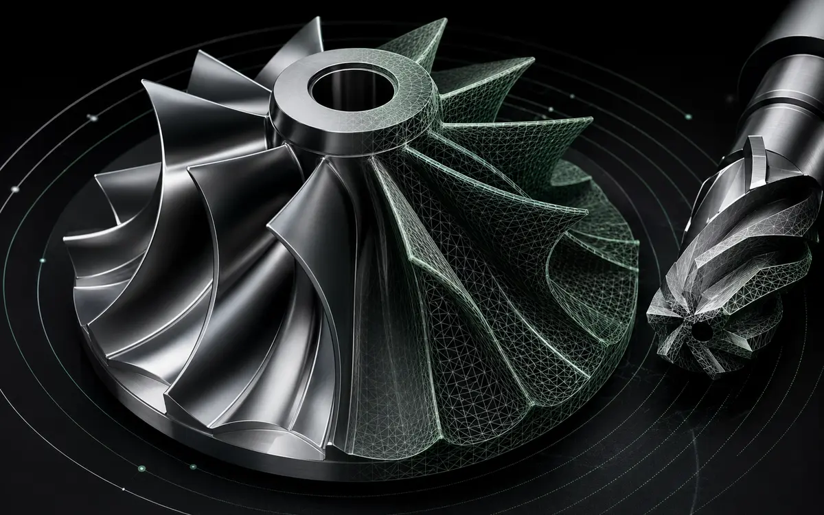 Precision turbine impeller transitioning from solid CAD geometry to tessellated mesh