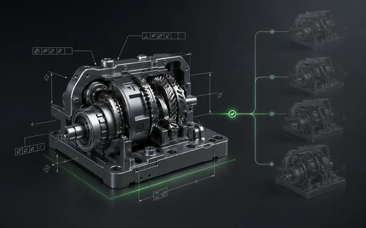 MBD gearbox assembly connected to controlled PLM revision versions