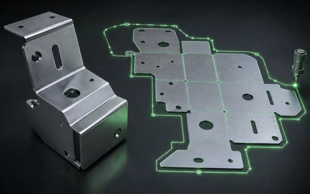Formed sheet metal bracket and automated unfolded manufacturing pattern